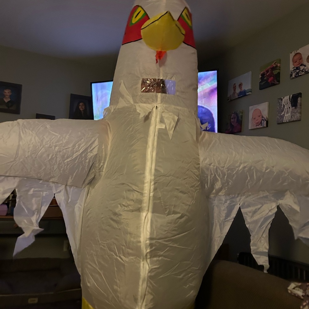 Blow-up chicken costume!